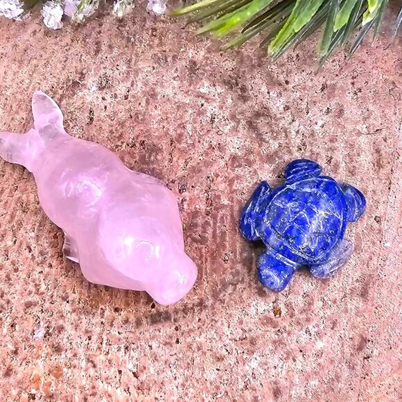 Nature Crystal Stone Carved Sea Seal & Turtle Figures - Picture 7 of 10